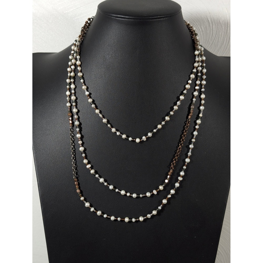 Silpada Magnificent Mile Sterling Silver Pearl Mixed Metal Necklace 60 Inch